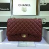 CHANEL 1112 Maroon Red Size 33cm Caviar Leather Flap Bag With Gold / Silver Hardware