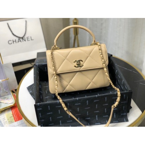 Chanel lampskin trendy handle flap bag beige 25cm