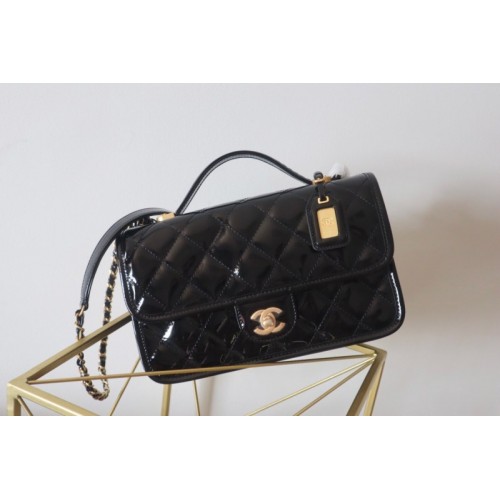 Chanel 22k Patent Calfskin & Gold-Tone Metal Black Bag