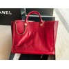 Chanel Deauville Red Leather Tote Shopping Bag