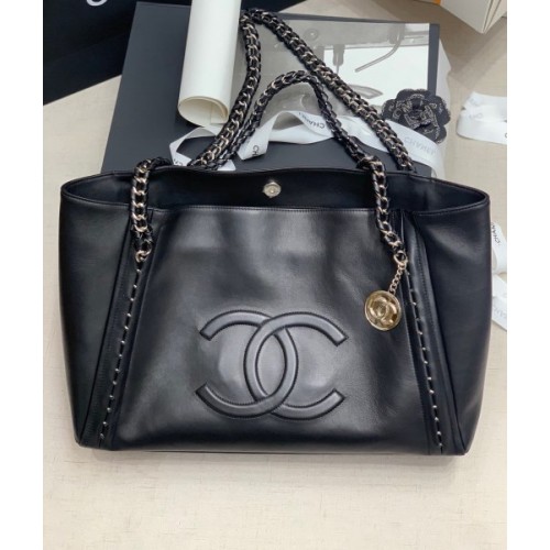 Chanel Soft Calfskin Shopping Bag Top Handle Black