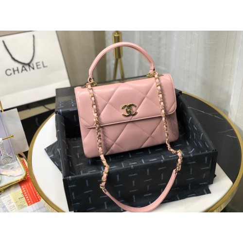 Chanel lampskin trendy handle flap bag pink 25cm