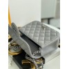 Chanel 17cm Classic Flap Bag Grey Lampskin Leather silver hardware