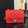 Chanel 17CM Mini Flap Red Bag Caviar Leather With Gold&Silver Hardware