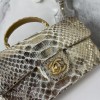 Chanel handle mini flap bag yellow snakeskin 20cm