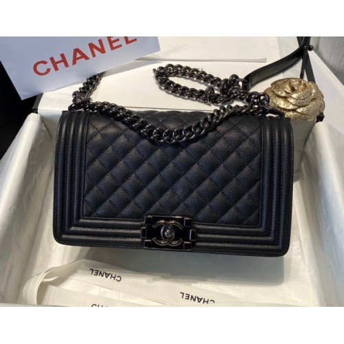 Chanel boy caviar leather all black 25cm