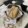 Chanel 22S Quilted Caviar Beige Mini Round Clutch