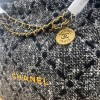 Chanel 22 Wool Tweed & Gold-Tone Metal Tote Black Bag