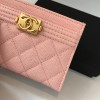 Chanel pink card holder in gold hardware