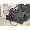 Chanel tote shopping bag black leather small size