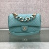 Chanel black big chain flap bag in blue lampskin