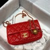 Chanel Lambskin & Gold-Tone Small Metal Flap Bag Red 20cm