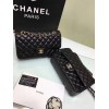 CHANEL black medium size 25 lambskin Leather Flap Bag with Gold/Silver Hardware