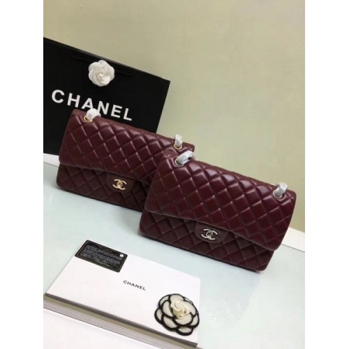 CHANEL 1112 Wine Red Large Size 30cm Lambskin Leather Flap Bag With Gold/Silver Hardware