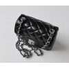 CHANEL 1112 Black Lambskin Leather Flap Bag With Silver Hardware