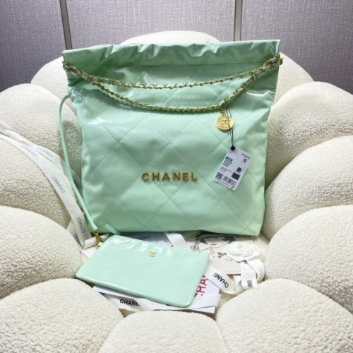 Chanel mint leather tote shopping large bag