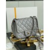Chanel 17cm Classic Flap Bag Grey Lampskin Leather silver hardware