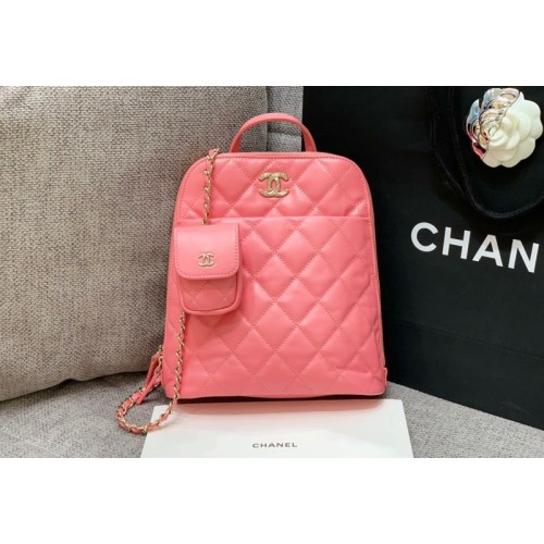 Chanel pink lampskin backpack