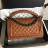 Chanel Grained Calfskin Boy Bag with Top Handle Orange A14041 VS06715