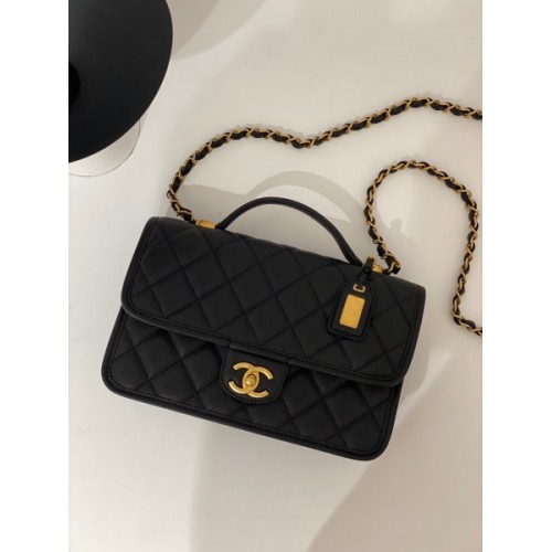 Chanel 22k Calfskin & Gold-Tone Metal Black Bag