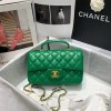 Chanel grained calfskin top handle flap bag green 20cm