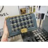 Chanel Boy Calfskin Blue Gold hardware 25cm