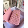 Chanel grained calfskin top handle flap bag new pink 20cm