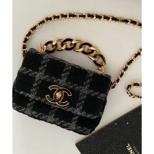 Chanel mini 19 flap tweed black bag