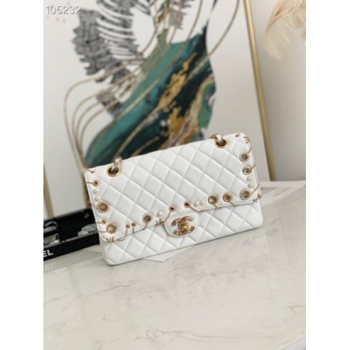 Chanel 2.55 Calfskin Flap Bag Charms 2021 in White