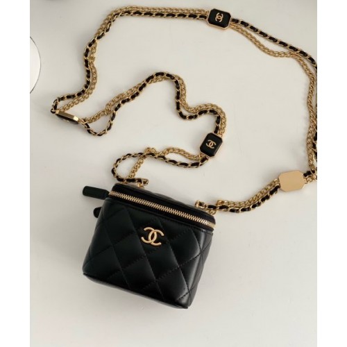 Chanel square vanity black leather mini bag