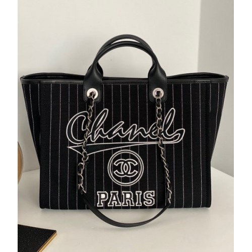 Chanel Deauville Black Stripes 2WAY Bag