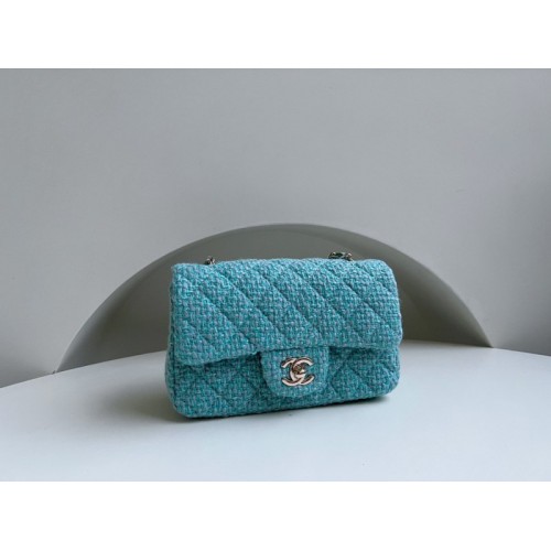 Chanel 22 small tweed classic baby blue flap bag 20cm