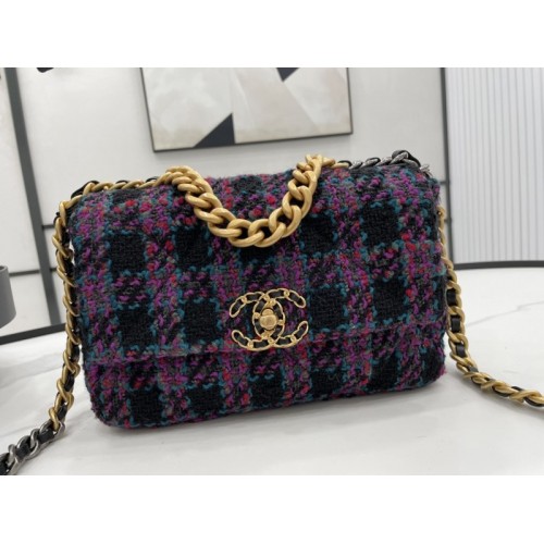 Chanel 19 flap tweed pink black bag 26cm