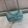 Chanel black big chain flap bag in blue lampskin