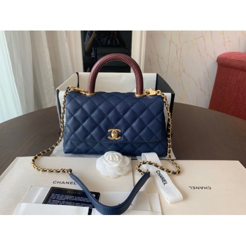 Chanel Coco Handle Blue Caviar Red Handle Small Bag