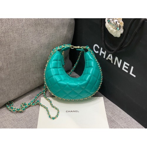 Chanel blue lambskin pouch with chain bag