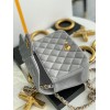 Chanel 17cm Classic Flap Bag Grey Lampskin Leather gold hardware