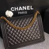 Chanel 30cm large boy bag black lambskin leather with silver&gold hardware