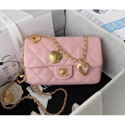 Chanel heart chain pink lambskin bag