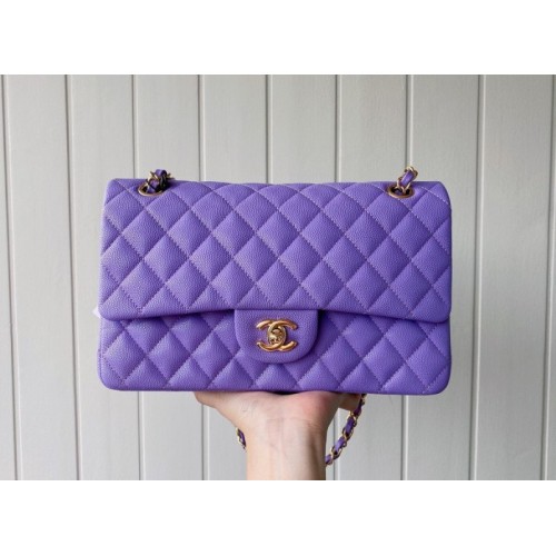 Chanel 1112 CF classic purple caviar gold hardware 25cm bag