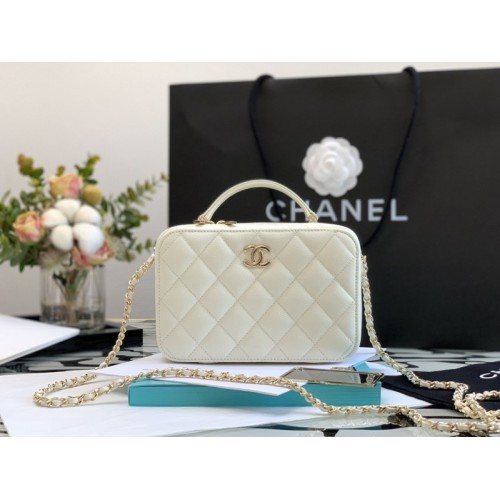 Chanel 22A Mini Vanity Caviar White Leather Bag