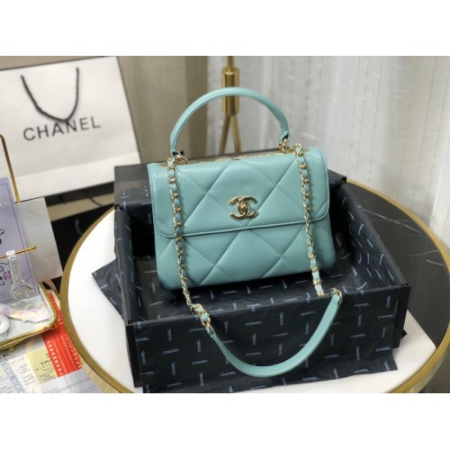 Chanel lampskin trendy handle flap bag blue 25cm