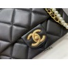 Chanel mini smooth leather pearl chain black flap bag