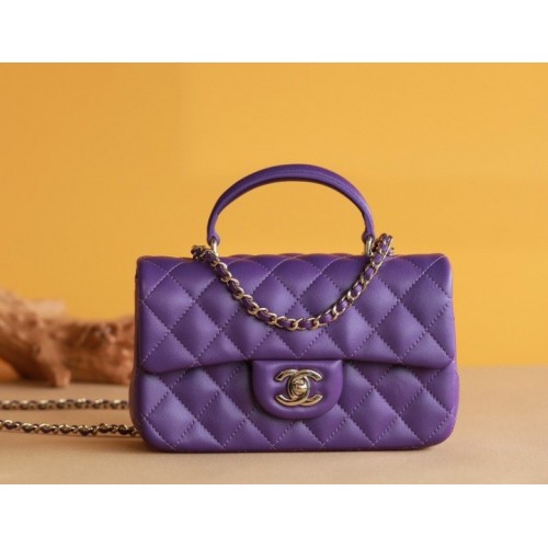 Chanel Top Handle gold hardware purple lambskin mini bag