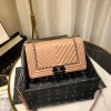 Chanel Medium Crinkled Calfskin Chevron Boy Flap Bag Beige