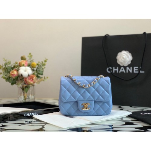 Chanel classic flap bag blue caviar leather 17cm