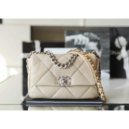 Chanel silver flap cream bag 19 medium size