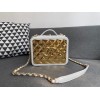 Chanel Lambskin & Gold Metal Clutch White AP2393