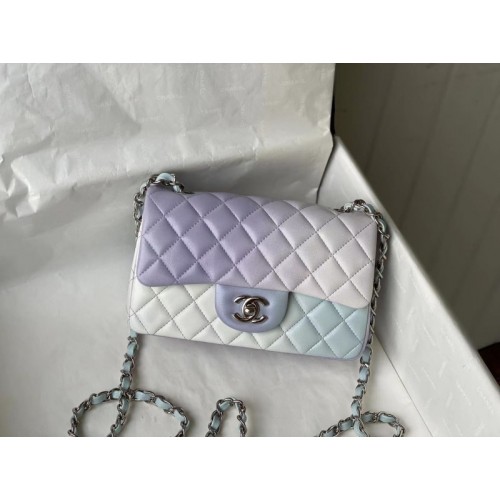 Chanel classic multicolor light blue CF flap bag 20cm