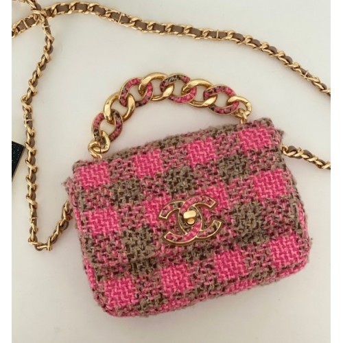 Chanel mini 19 flap tweed pink black bag